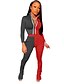 abordables Combinaisons Grandes Tailles Femme-femmes plus la taille 2 pièces ensemble long bloc de couleur patchwork veste courte taille haute legging survêtement décontracté 2 poches noir&amp;amp;rouge xxl