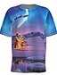 baratos Tank Tops-Camiseta masculina com estampa 3D cenário gráfico estampa 3D manga curta tops gola redonda roxo