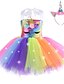 abordables Vestidos de Niña-Conjunto de trajes de unicornio para niñas de 3 piezas falda de tutú de arco iris + camisa de impresión de unicornio de algodón + diadema
