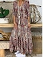 cheap Maxi Dresses-Women&#039;s Maxi long Dress Shift Dress Wine Half Sleeve Print V Neck Fall Spring Boho 2022 Loose S M L