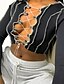 abordables Tops &amp; Blouses-Camiseta corta de manga larga con cordones en la parte delantera para mujer, camiseta acanalada cruzada, top negro