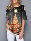 cheap Christmas Tops-Women&#039;s Shirt Blouse Christmas Shirt Graphic Christmas Tree Red Blue Purple Cold Shoulder Half Sleeve Christmas Gift Casual Basic Print Christmas Round Neck