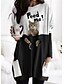 billige Dresses-Dame T skjorte kjole tunika 3D Cat Katt Ruter Grafiske trykk Rund hals Lomme Lapper Trykt mønster Grunnleggende Topper Svart Rød Hvit