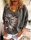baratos Blusa-t-shirt vintage feminina indiana nativa americana cocar de penas com estampa solta de manga comprida e tops grandes roxos