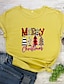 abordables T-shirts-Mujer Navidad Camiseta Gráfico Estampados Letra Estampado Escote Redondo Tops 100% Algodón Básico Navidad Top básico Blanco Negro Morado