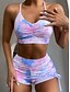 abordables Tankini-Mujer Bikini Traje de baño Correa Tie-dye Rosa Verde Trébol Bañadores Acolchado Escote en V Profunda Trajes de baño Moda Sensual / Sujetador Acolchado