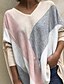 cheap Tops &amp; Blouses-Women&#039;s Blouse Shirt Color Block Patchwork Print V Neck Tops Batwing Sleeve Loose Purple Gray Orange