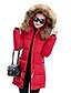 billige Damedunjakker og anorakker-kvinders vinter varm dunfrakke imiteret pels hætte parka puffer jakke lang overfrakke medium rød