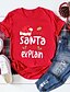 baratos Christmas Tops-Mulheres Camiseta Preto Branco Vermelho 3D Imprimir Manga Curta Natal Natal Decote Redondo