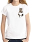 preiswerte T-shirts-Damen T-Shirt 3D Cat Katze 3D Grafik-Drucke Rundhalsausschnitt Bedruckt Grundlegend Oberteile Schwarz Weiß