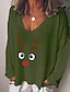cheap Women&#039;s Tops-Women&#039;s T shirt Cartoon Graphic Reindeer V Neck Print Basic Tops Blue Army Green Black
