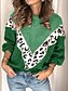 baratos Camisolas-Mulheres Pulôver Tricotado Leopardo Guepardo Básico Manga Longa Casacos de malha Gola Alta Outono Roxo Azul Verde