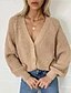 cheap Cardigans-Women&#039;s Solid Color Cardigan Cotton Long Sleeve Sweater Cardigans V Neck White Black Blue