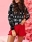 abordables Christmas Sweater-Mujer Navidad De Punto A Rayas Pull-over Manga Larga Cárdigans suéter Cuello Barco Otoño Invierno Azul Piscina Rojo Verde Trébol