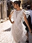 cheap Party Dresses-Women&#039;s Sheath Dress Knee Length Dress White Sleeveless Solid Color Tassel Fringe Lace Summer Round Neck Elegant Sexy 2021 S M L XL