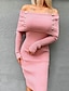 preiswerte Sweatshirtkleider-Damen Pullover Pullover Kleid Midikleid Schwarz Rosa Langarm Volltonfarbe Herbst Winter Schulterfrei Büro Elegant 2021 S M L XL