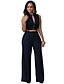 cheap Jumpsuits &amp; Rompers-Women&#039;s Jumpsuit Solid Color Belted Elegant Shirt Collar Straight Street Vacation Sleeveless Regular Fit Blue White Black S M L Spring