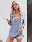 cheap Tops &amp; Blouses-Women&#039;s Blouse Shirt Striped Long Sleeve Drawstring Standing Collar Basic Tops Cotton Blue