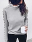 abordables Jerséis-Mujer Pull-over Color sólido Ahuecado Hueco Manga Larga Cárdigans suéter Otoño Invierno Cuello Alto Gris