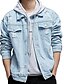 billige Sale-mænds nødlidende rippet denim jakke knap ned jean trucker frakke (lyseblå, stor)