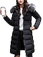 abordables Parkas y Plumas de Mujer-Abrigo delgado y cálido de invierno para mujer, chaqueta parka larga con capucha de piel sintética