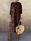 cheap Maxi Dresses-Women&#039;s Swing Dress Maxi long Dress Wine Long Sleeve Print Print Fall Round Neck Vintage Loose 2021 M L XL XXL