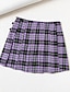 cheap Skirts-women&#039;s plaid buckle high waist a line mini skater skirt purple s