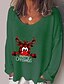 billige Christmas Tops-Dame T-shirt Sort Hvid militærgrøn Grafisk Dyr Trykt mønster Langærmet Jul Gave Basale V-hals