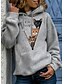 cheap Hoodies &amp; Sweatshirts-Women&#039;s Cartoon Cat Graphic Hoodie Pullover Front Pocket Daily Basic Casual Hoodies Sweatshirts  Gray