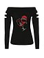 baratos Christmas Tops-Mulheres Camiseta Estampas Abstratas Manga Longa Estampado Ombro a Ombro Blusas Básico Camisetas Básicas Preto