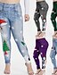 baratos Pants-Mulheres Básico Exterior Natal Diário Calças Calças Padrão 3D Comprimento total Azul Roxo Verde Cinzento