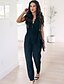 abordables Jumpsuits &amp; Rompers-Combinaison-pantalon Dentelle Femme Couleur unie Col en V Mince Elégant Simple Noir S M L XL