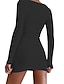 cheap Autumn dress-Women&#039;s Sweater Jumper Dress Short Mini Dress White Black Long Sleeve Solid Color Patchwork Fall Winter V Neck Casual 2021 S M L XL