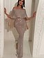 cheap Party Dresses-Women&#039;s Sheath Dress Maxi long Dress Khaki 3/4 Length Sleeve Solid Color Sequins Fall Off Shoulder Elegant Casual 2021 S M L XL XXL