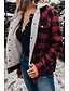 cheap Coats &amp; Trench Coats-Women&#039;s Plaid Fur Trim Streetwear Fall &amp; Winter Jacket Regular Going out Long Sleeve Cotton Blend Coat Tops Red