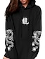 billige Hættetrøjer &amp; sweatshirts-Dame Hattetrøje bluse Drage Grafisk Frontlomme Daglig Basale Afslappet Hættetrøjer Sweatshirts Sort
