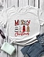 cheap T-Shirts-Women&#039;s Christmas T shirt Graphic Graphic Prints Letter Print Round Neck Tops 100% Cotton Basic Christmas Basic Top White Black Purple