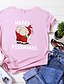 billige Christmas Tops-Dame T-shirt Grafisk Grafiske tryk Bogstaver Trykt mønster Rund hals Toppe 100 % bomuld Basale Jul Grundlæggende top Sort Gul Lyserød