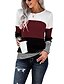 abordables T-shirts-femmes à manches longues col rond tunique mignonne couleur bloc t-shirt coupe ample tops à la mode chemise à rayures de couleur vin rouge grand