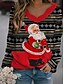 billige Overdele til damer-Dame Jul T-shirt Kat Grafisk 3D Langærmet Trykt mønster Rund hals V-hals Toppe Basale Afslappet Jul Grundlæggende top Sort Grøn