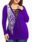 cheap Plus Size Tops-Women&#039;s Plus Size Tunic Abstract Long Sleeve Cut Out Print V Neck Tops Cotton Black Purple Red
