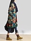 cheap Autumn dress-Women&#039;s Shift Dress Knee Length Dress Green Long Sleeve Print Tie Dye Patchwork Print Fall Spring Round Neck Vintage Chinoiserie 2021 One-Size