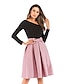 abordables Skirts-Falda midi de una línea linda de las mujeres faldas plisadas de la rodilla de la llamarada de la cintura alta púrpura