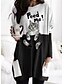 baratos T-shirts-Mulheres Gato 3D T-shirt vestido Gato Estampas Abstratas Manga Longa Bolsos Patchwork Estampado Decote Redondo Básico Blusas Preto