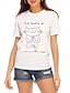 billige T-shirts-Dame T skjorte Katt Grafiske trykk Trykt mønster Rund hals Topper 100 % bomull Grunnleggende Grunnleggende topp Hvit Lysebrun Kamel