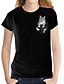 preiswerte T-Shirt-Damen T Shirt Weiß Schwarz Bedruckt Katze 3D Täglich Kurzarm Rundhalsausschnitt Basic Standard S