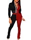 abordables Combinaisons Grandes Tailles Femme-femmes plus la taille 2 pièces ensemble long bloc de couleur patchwork veste courte taille haute legging survêtement décontracté 2 poches noir&amp;amp;rouge xxl