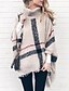 cheap Scarves &amp; Bandanas-Women&#039;s Stylish Tassel Knitted Plaid Pullover Cloak / Capes Long Sleeve Sweater Cardigans Turtleneck Fall Winter Black Red Khaki