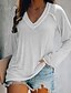 baratos Tops &amp; Blouses-blusa feminina de cor sólida cruzada com decote em v camiseta de manga comprida casual tops de outono