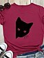 billige T-shirts-Dame T skjorte Katt Grafisk Trykt mønster Rund hals Topper 100 % bomull Grunnleggende Grunnleggende topp Vinrød Hvit 2 Rosa 2